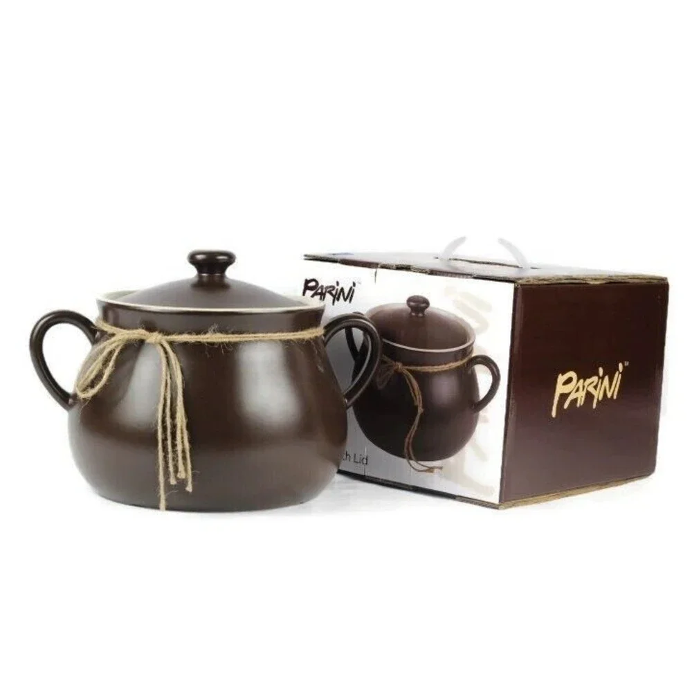 Parini Dark Brown Ceramic Handled Chili Pot w/ Lid 5 Quart